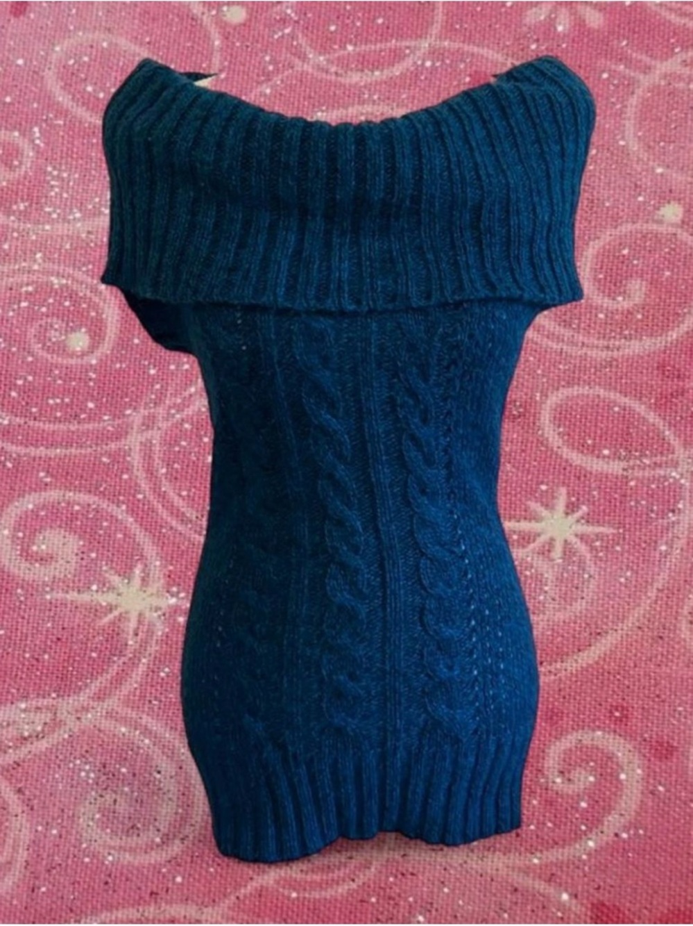 Y2K deep blue off the shoulder knit sweater dress